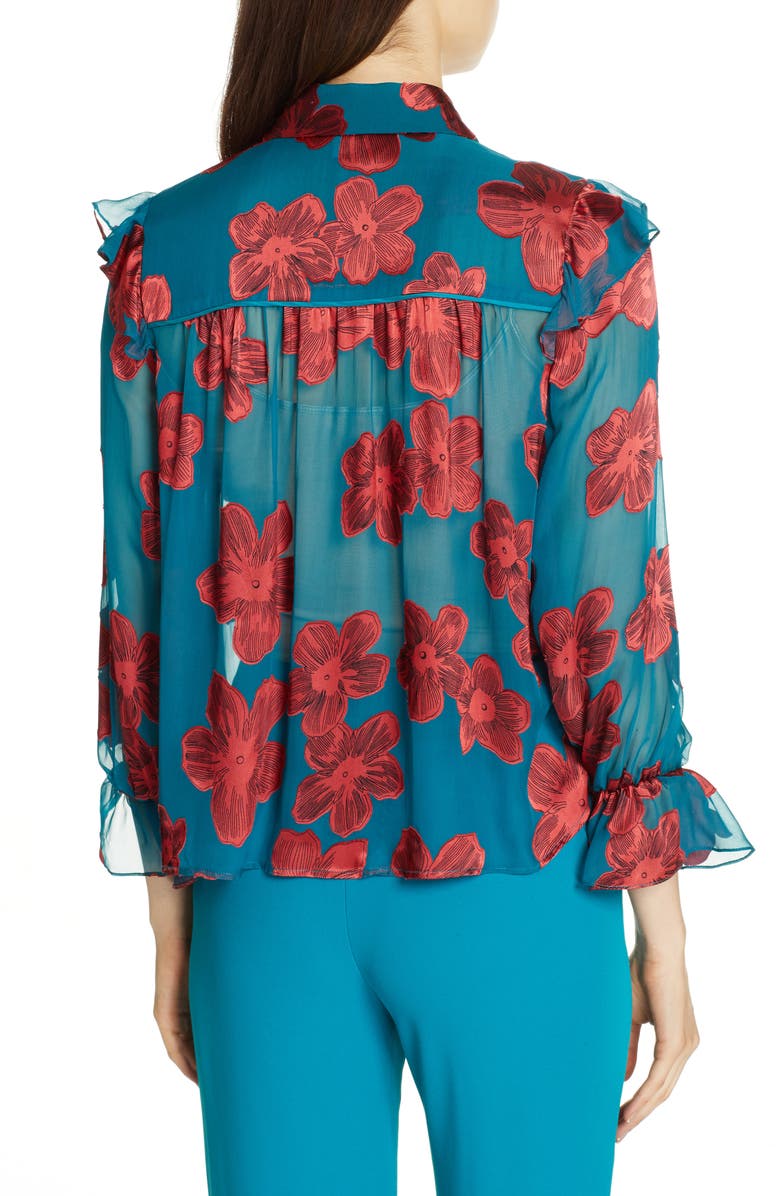 Alice + Olivia Ziggy Ruffle Sleeve Blouse, Alternate, color, 