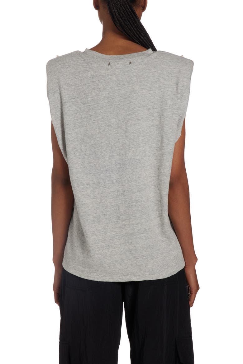 Imitation Pearl Embellished Cotton Shoulder Pad Tank, Alternate, color, MELANGE GREY/ HERITAGE WHITE