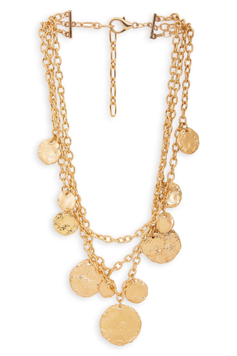 Hammered Coin Cascading Charm Layered Necklace, Main, color, GOLD