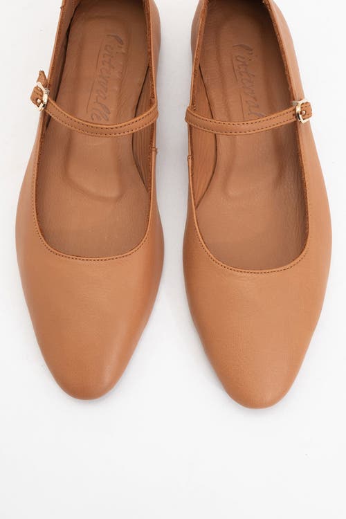 Forever & Always Shoes Lara Leather Mary Jane Flats In Cognac Brown Leather