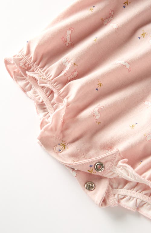 Nordstrom Print Smocked Bubble Romper In Pink Lotus Bunny Leap