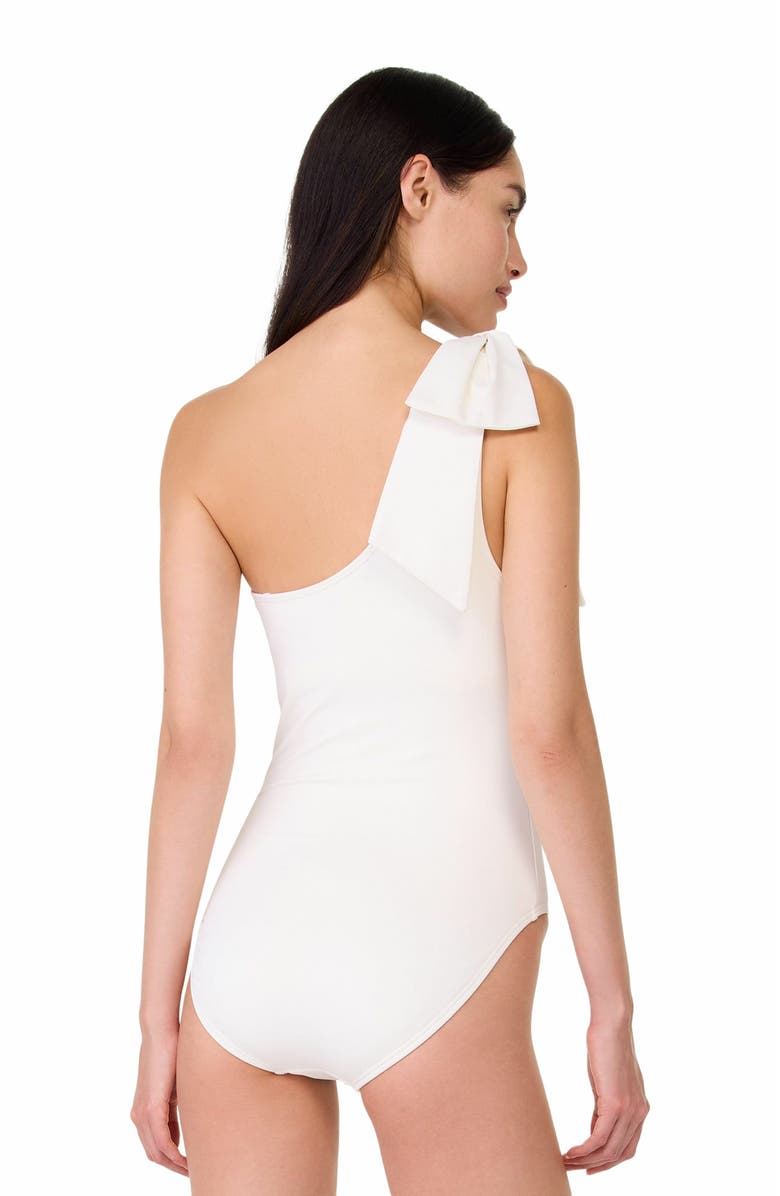 Kate Spade New York Shoulder Bow Tie One Shoulder One Piece Swimsuit, Alternate, color, Cream