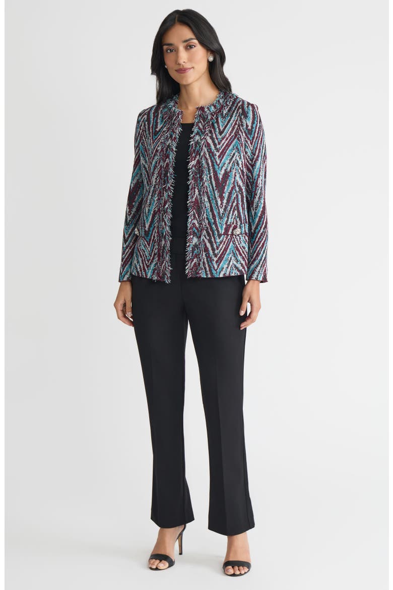 Heritage Lurex Fringe Trim Jacquard Knit Jacket, Alternate, color, Midnight Violet/Nebula