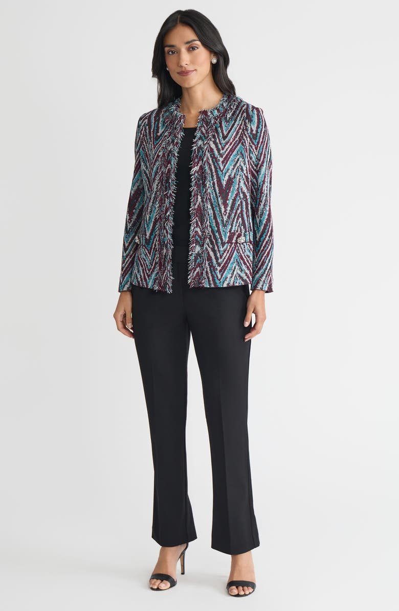 Ming Wang Heritage Lurex Fringe Trim Jacquard Knit Jacket, Alternate, color, Midnight Violet/Nebula