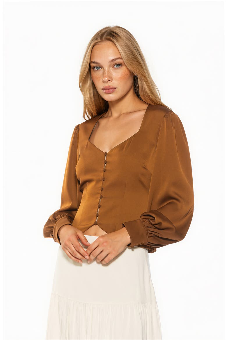 Romy Sweetheart Neck Button-Up Shirt, Alternate, color, BROWN