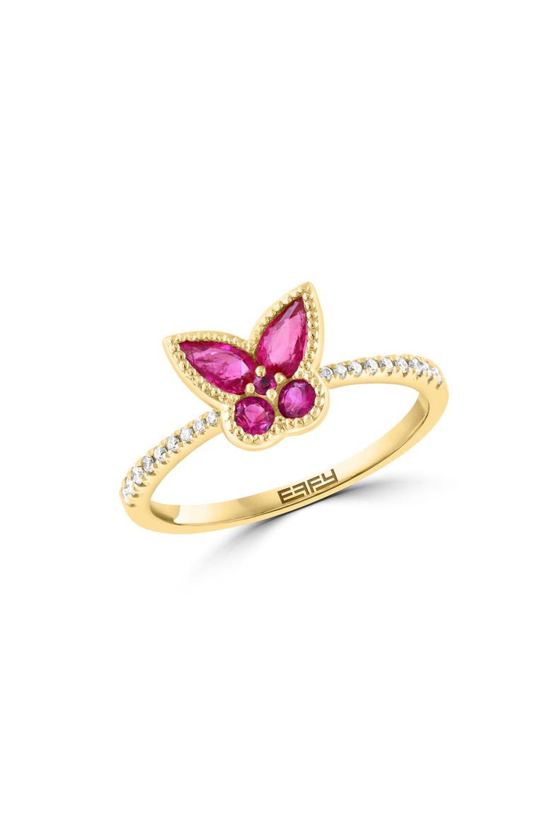 Diamond & Ruby Butterfly Ring, Main, color, RED