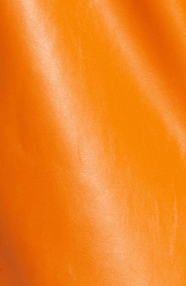 Amy Lynn Ruched Puff Sleeve Faux Leather Shirt, Alternate, color, Tan