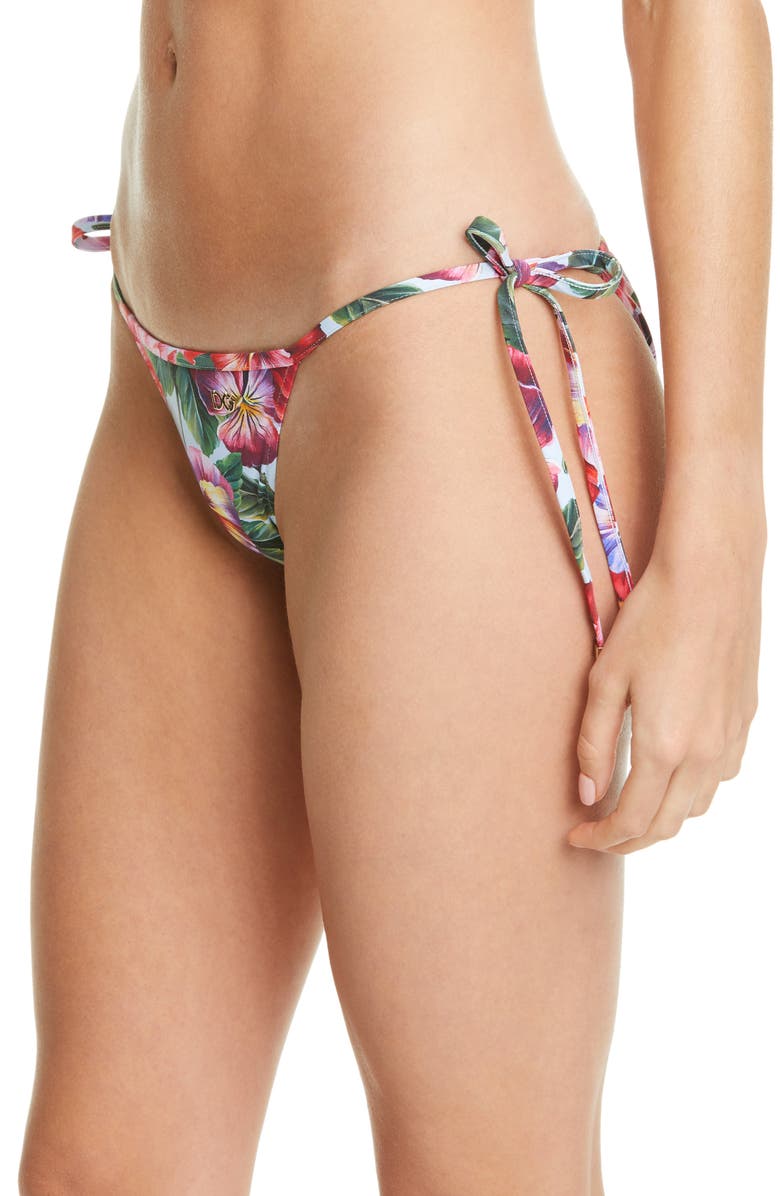 Dolce&Gabbana Pansy Print Side Tie Bikini Bottoms, Alternate, color,