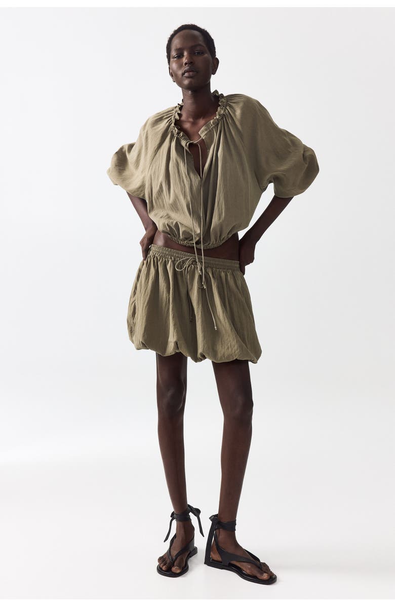 H&M Bubble-hem Skirt, Alternate, color, Light Khaki Green