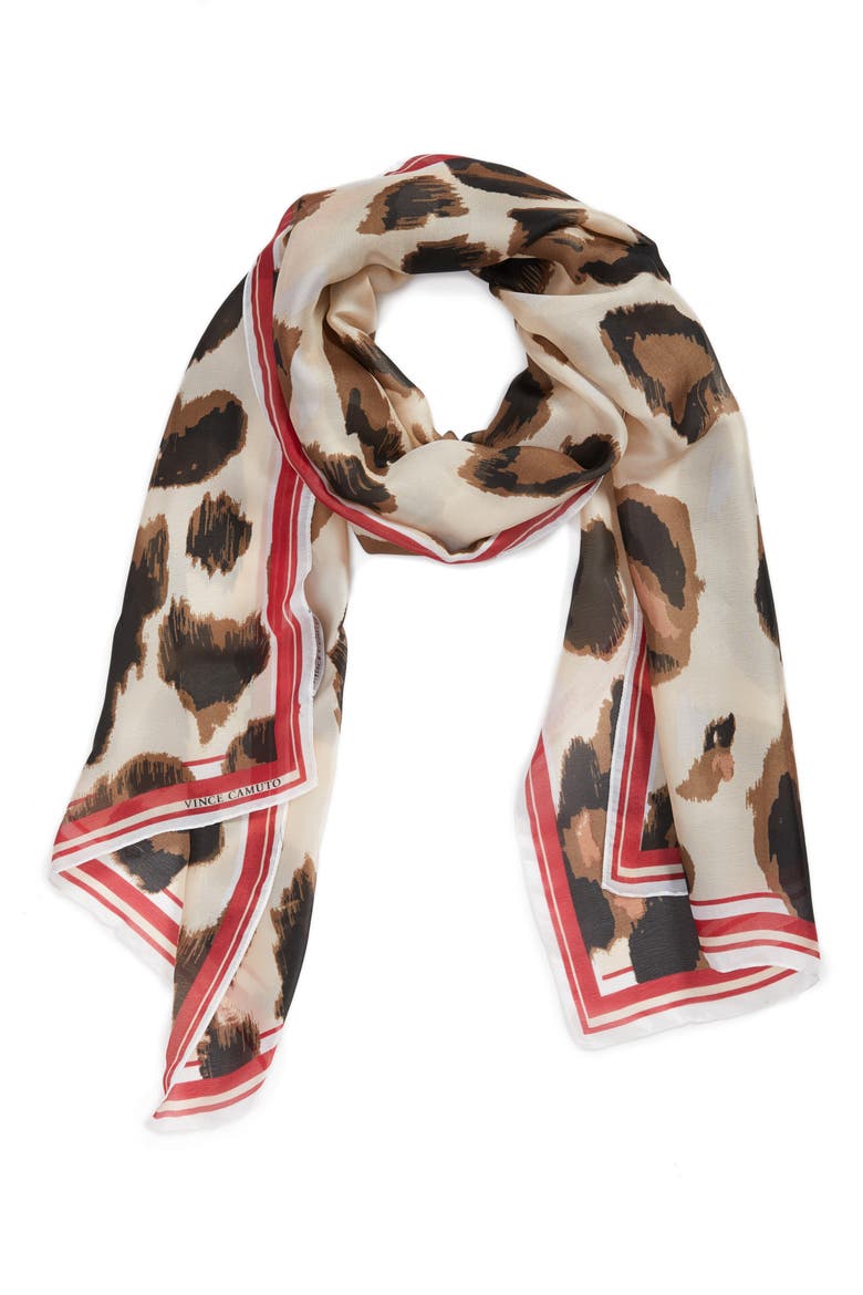 Leopard Print Scarf, Alternate, color, CHILI