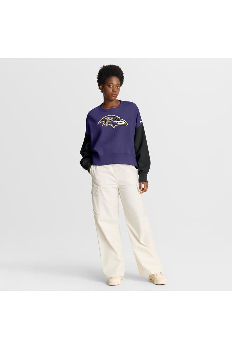 Women's Nike Purple Baltimore Ravens Oversized Color-Block Pullover Sweatshirt, Alternate, color, Purple