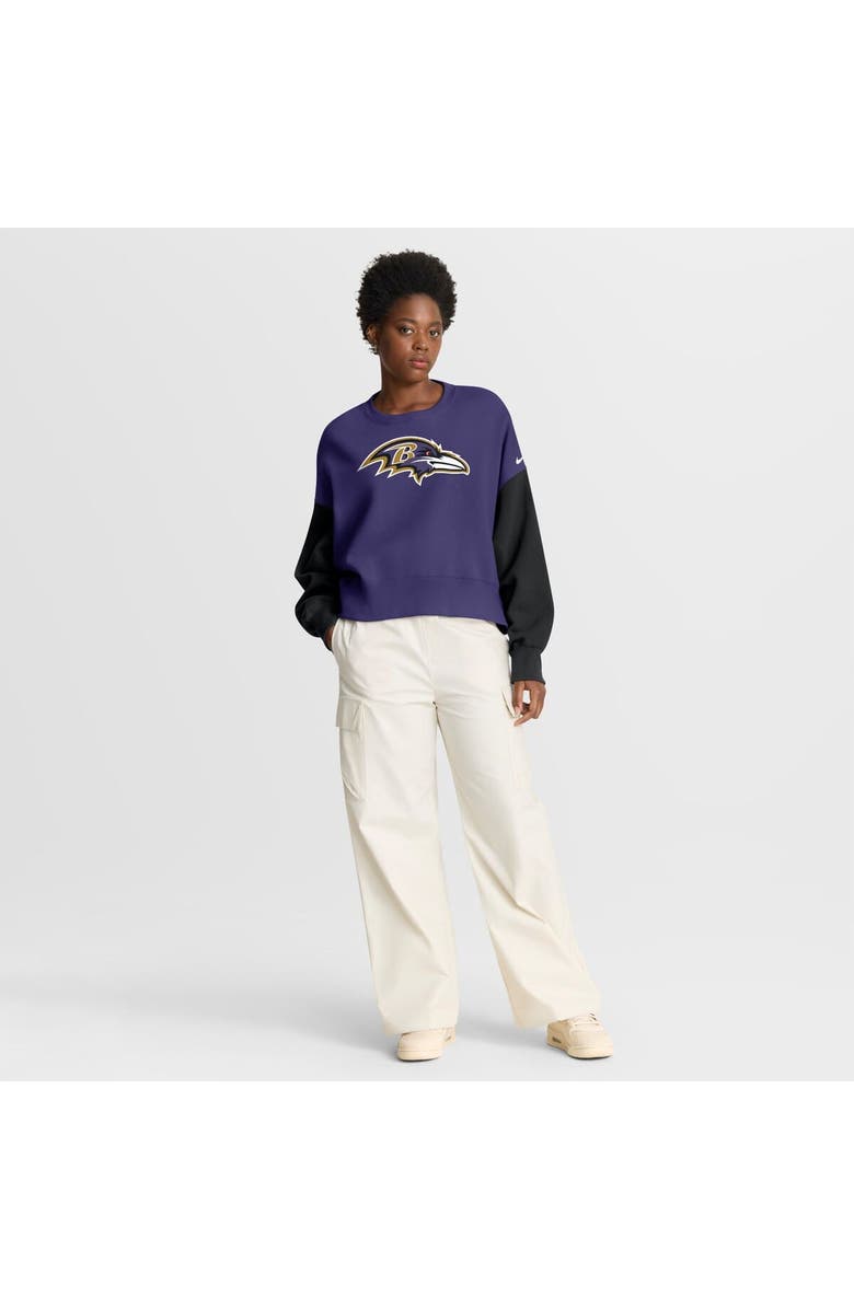Nike Women's Nike Purple Baltimore Ravens Oversized Color-Block Pullover Sweatshirt, Alternate, color, Purple
