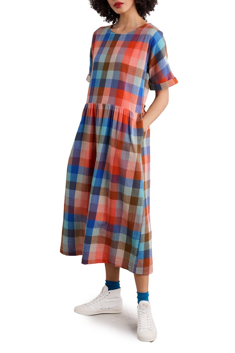 Brouse Check Organic Cotton Midi Dress, Main, color, GARDEN PAINTING MULTI