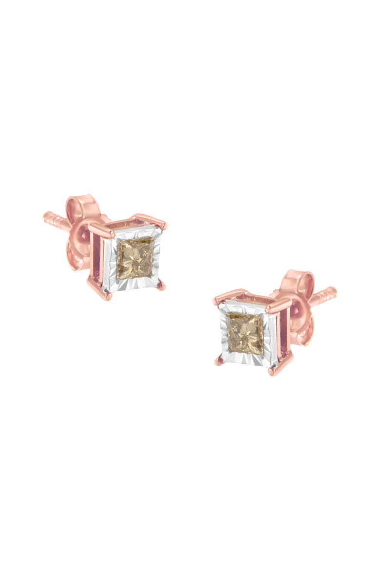 14K Rose Gold Plated 1/2 Ct Princess Diamond Solitaire Stud Earrings, Main, color, White