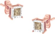 Haus of Brilliance 14K Rose Gold Plated 1/2 Ct Princess Diamond Solitaire Stud Earrings