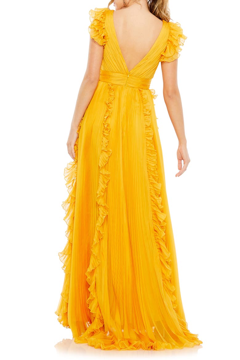 Pleated Ruffle Cap Sleeve Chiffon Gown, Alternate, color, MARIGOLD