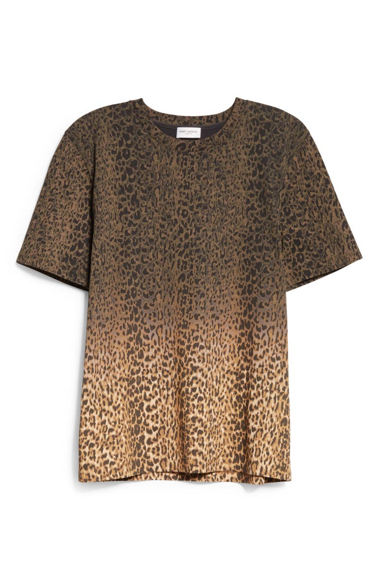 Saint Laurent Dip Dye Leopard Cotton T-Shirt, Alternate, color,