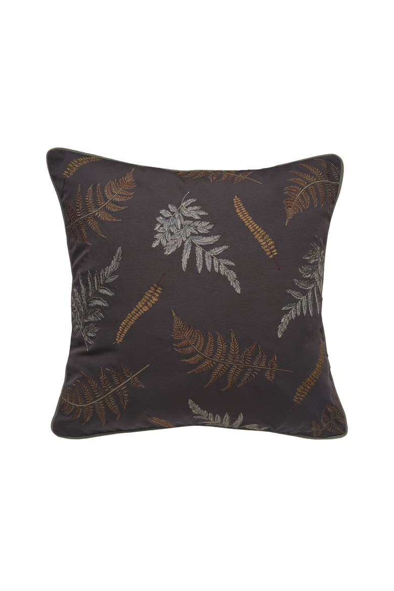 Ferns Pattern Indoor/Outdoor Ebony Pillow, Main, color, Brown