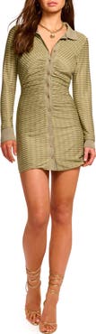 Ramy Brook Ivette Metallic Stripe Long Sleeve Mini Shirtdress