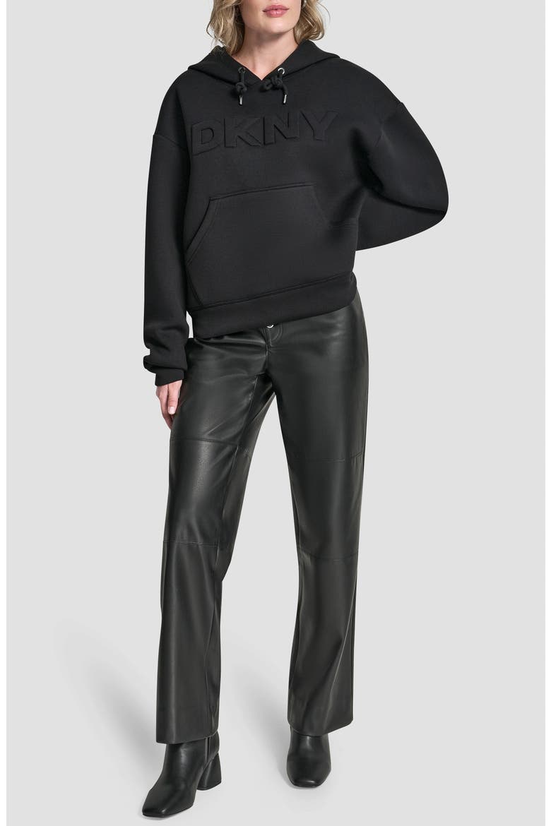 Embossed Logo Scuba Knit Hoodie, Alternate, color, BLACK