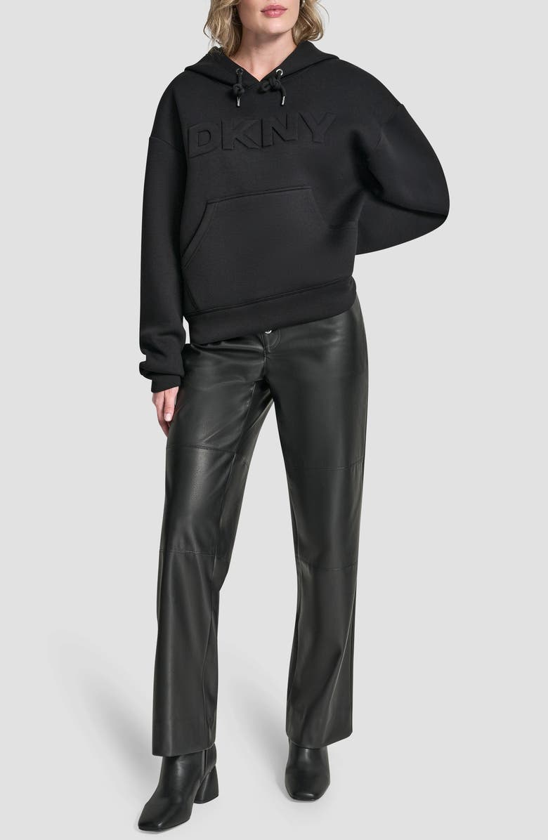DKNY Embossed Logo Scuba Knit Hoodie, Alternate, color, Black