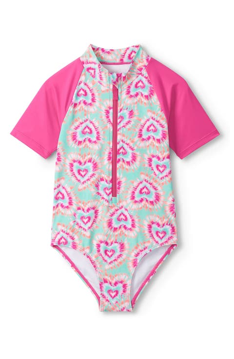 Kids' Glow Hearts Raglan Sleeve One-Piece Swimsuit (Little Kid & Big Kid)