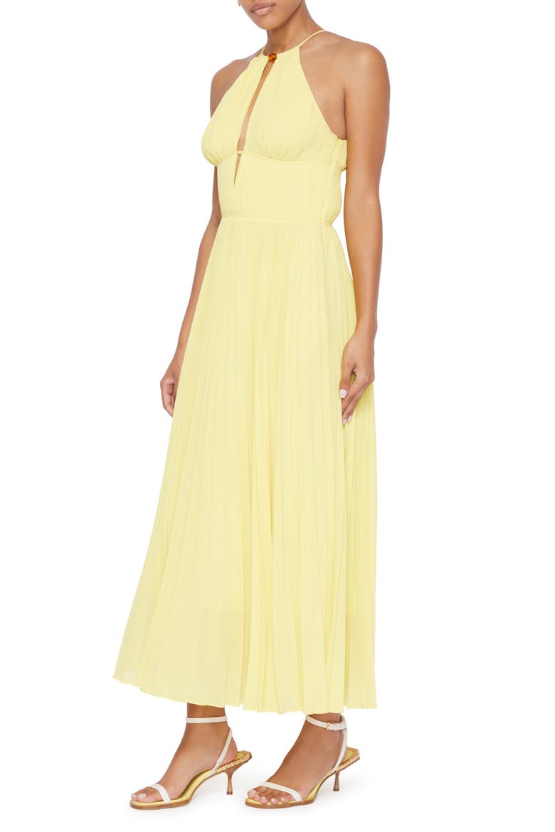 Carli Halter Neck Plissé Dress, Alternate, color, LIMONCELLO