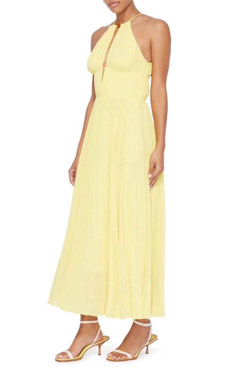 Simkhai Carli Halter Neck Plissé Dress, Alternate, color, Limoncello