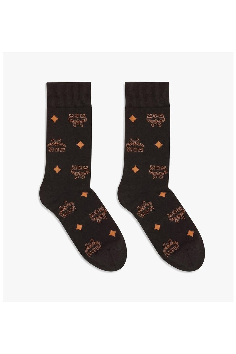 Monogram Knit Socks, Main, color, BLACK