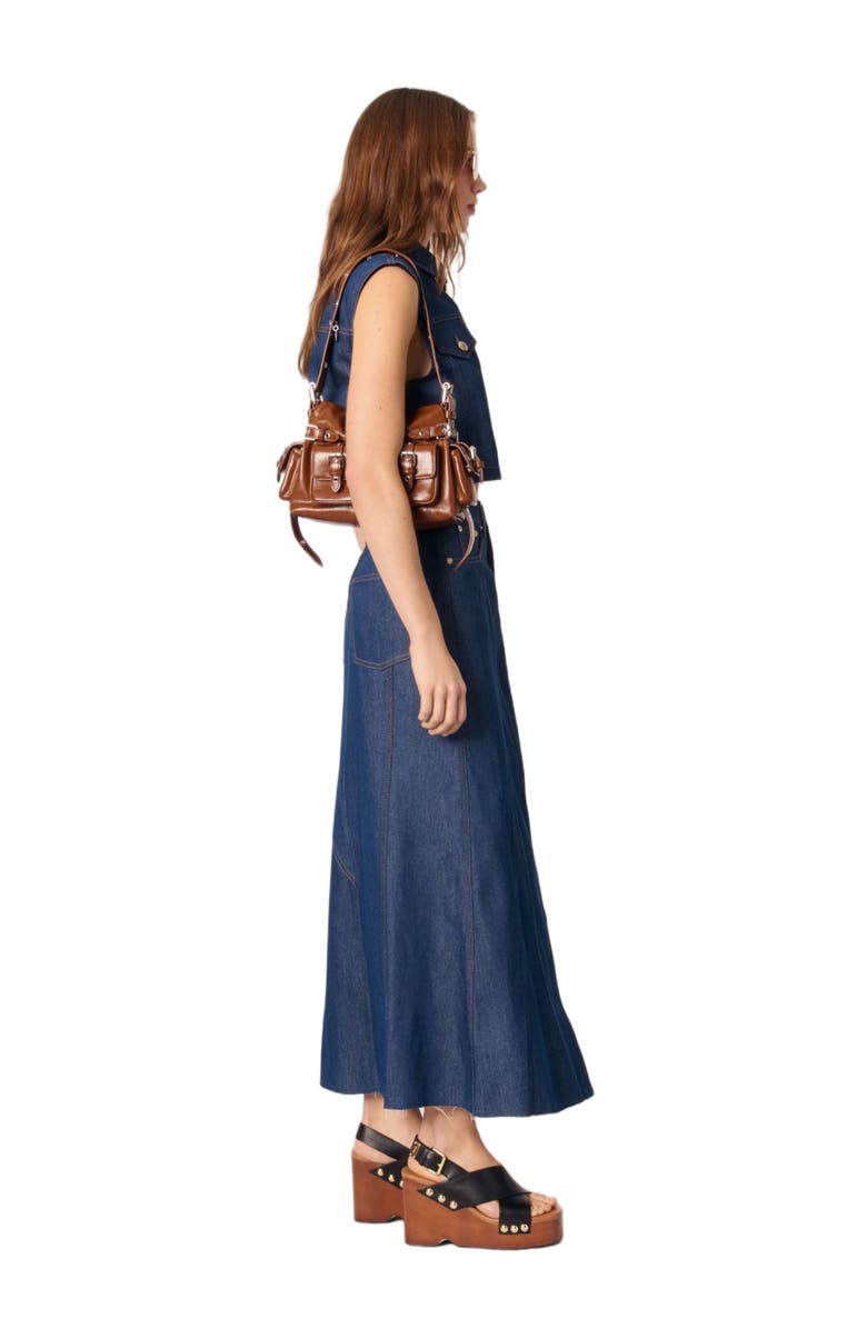 maje Denim cropped jacket, Alternate, color, Navy