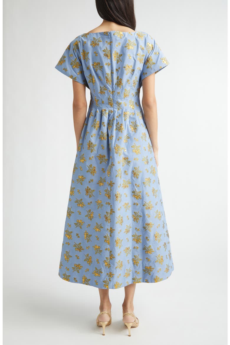 Metallic Floral Cotton Blend Jacquard Midi Dress, Alternate, color, BLUEBELL