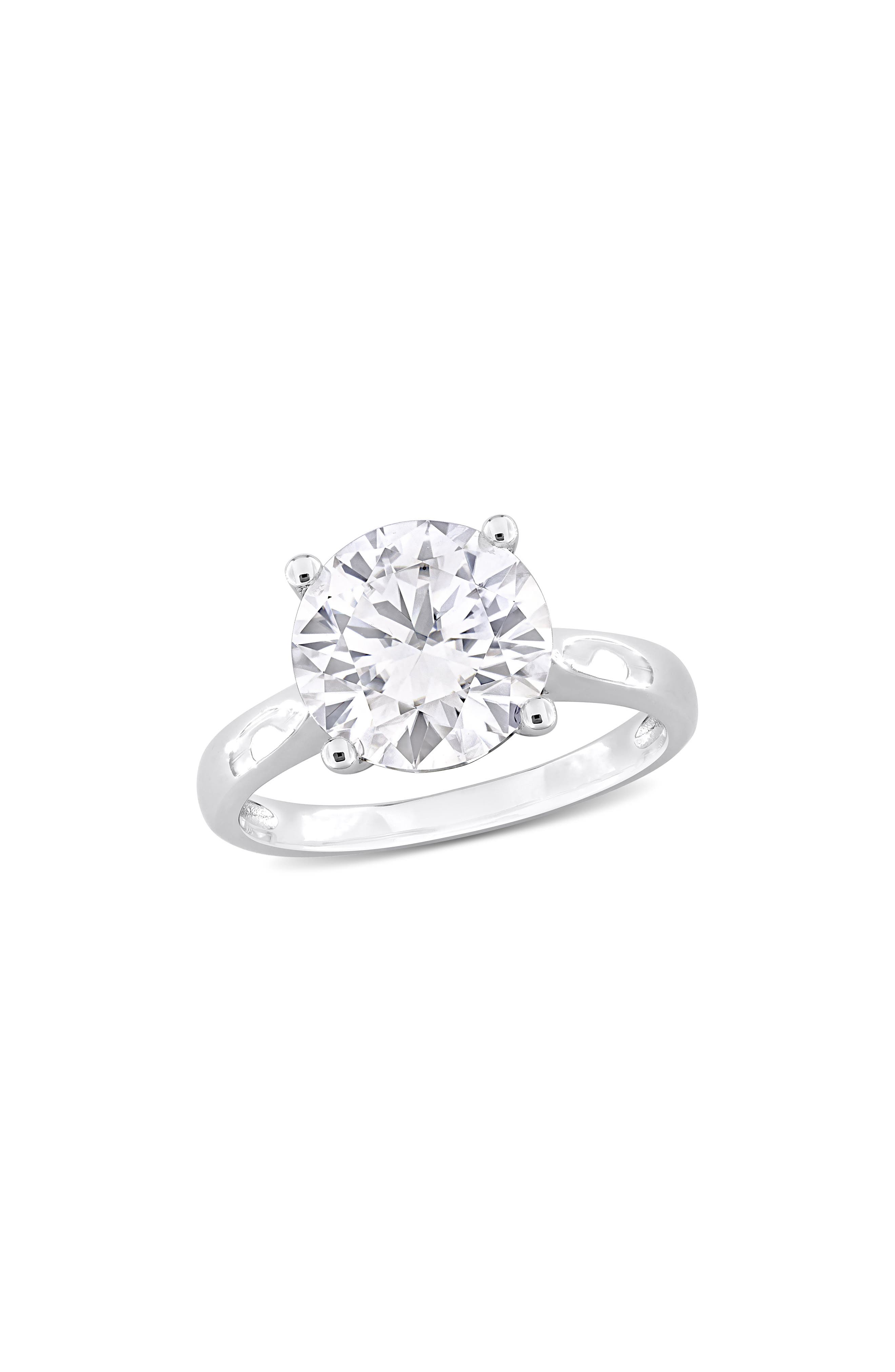 DELMAR Sterling Silver Round Cut Created Moissanite Engagement Ring