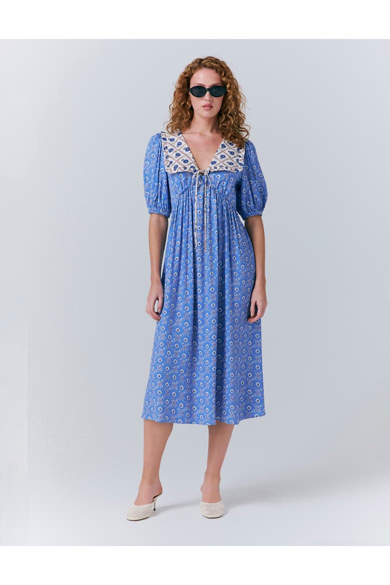Nellie Crepe Collared Midi Smock Dress, Main, color, Blue Rose Spot