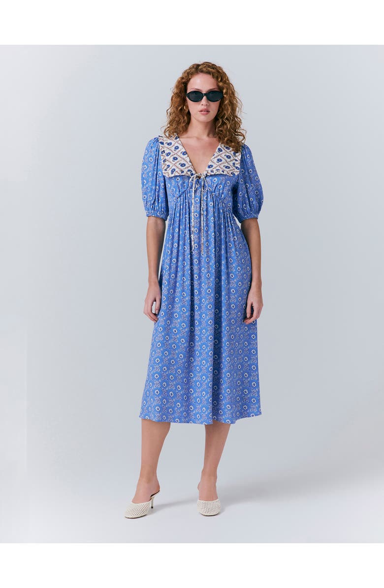 Ghost London Nellie Crepe Collared Midi Smock Dress, Main, color, Blue Rose Spot