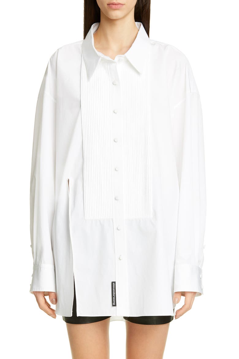 Oversize Tuxedo Shirt, Main, color, WHITE