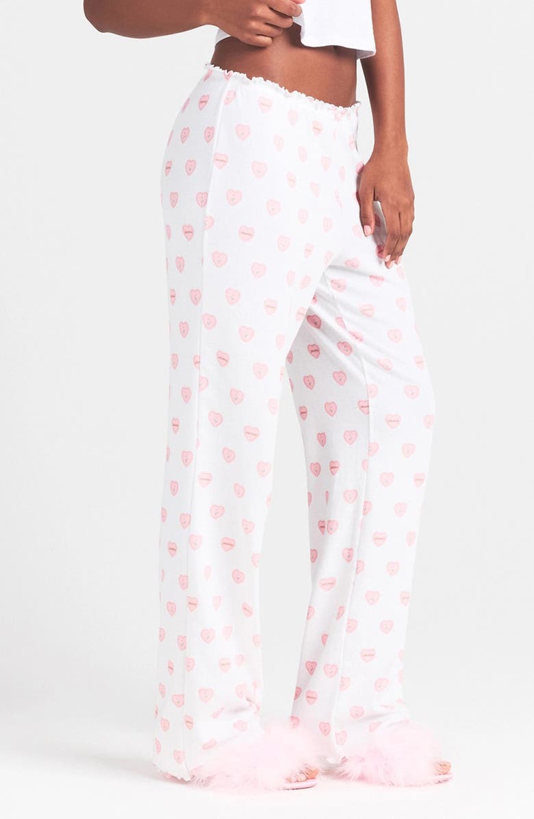 SKIMS Straight Leg Pajama Pants, Alternate, color, Snow Lace Hearts