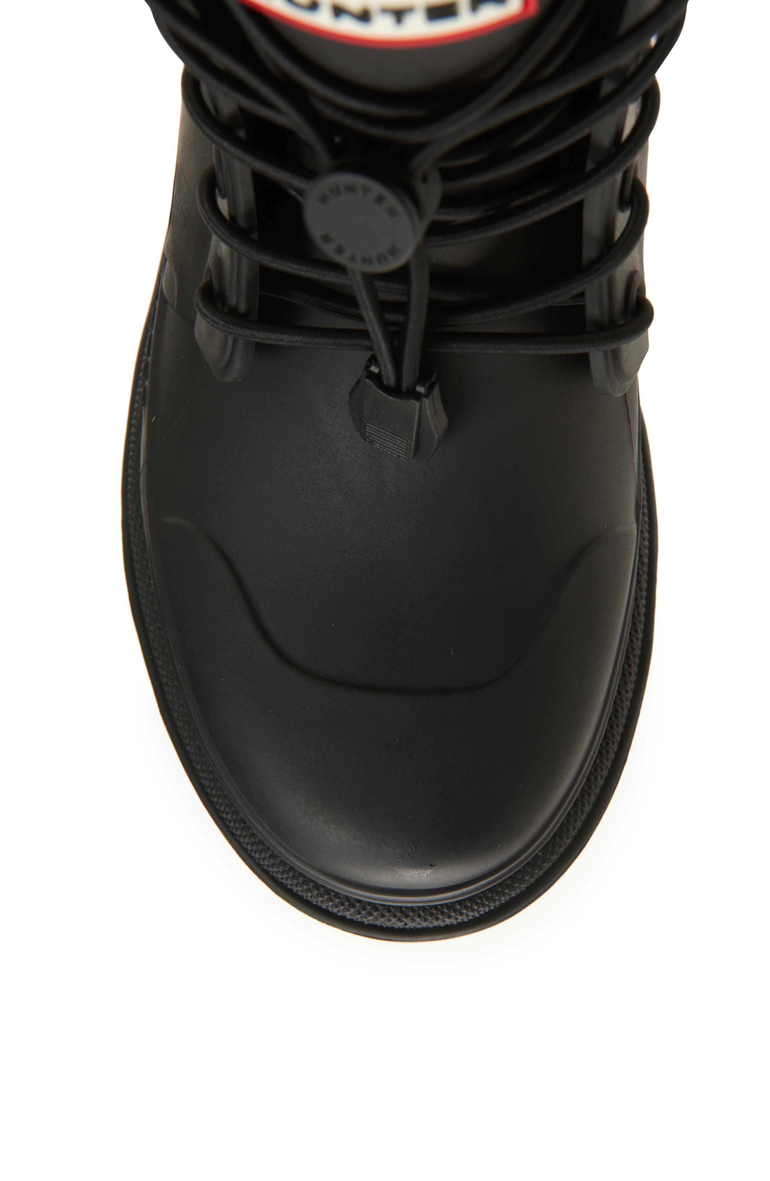 Hunter Kids' Stamp Waterproof Lace-Up Rain Boot, Alternate, color, Black/Black