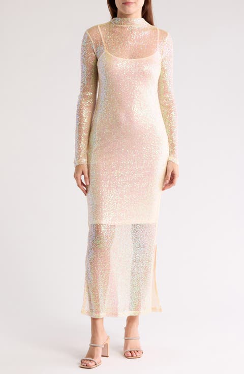 Blakely Long Sleeve Sequin Mesh Maxi Dress
