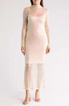 Steve Madden Blakely Long Sleeve Sequin Mesh Maxi Dress