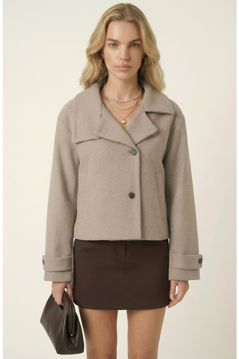Cropped Wool-Blend Oversized Collar Jacket, Main, color, Beige