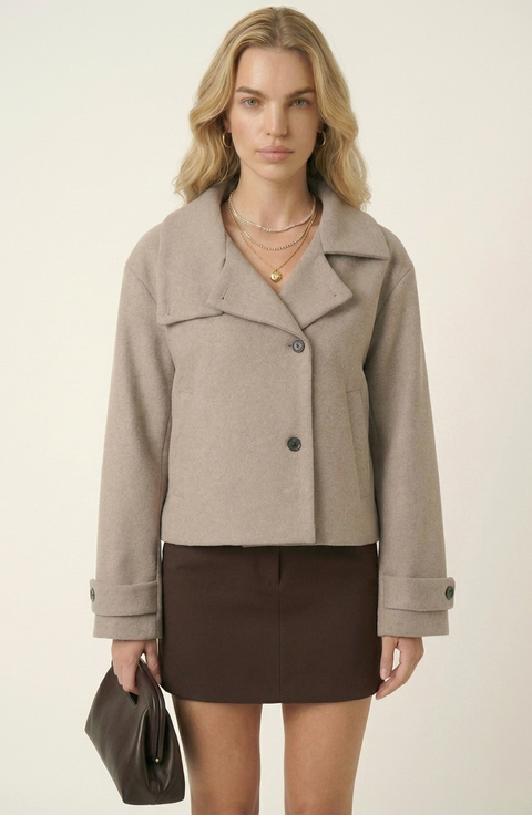 Cropped Wool-Blend Oversized Collar Jacket