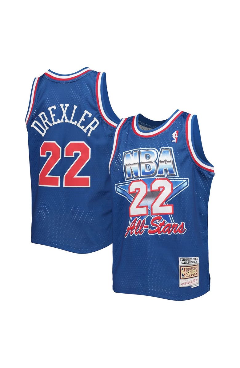Mitchell & Ness Youth Mitchell & Ness Clyde Drexler Blue Western Conference 1992 NBA All-Star Game Hardwood Classics Swingman Jersey, Main, color,