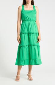 BADGLEY MISCHKA Ruffle Trim Tiered Cotton Maxi Dress