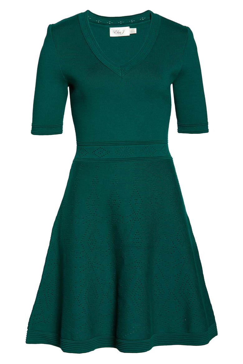 Pointelle Fit & Flare Sweater Dress, Alternate, color, GREEN