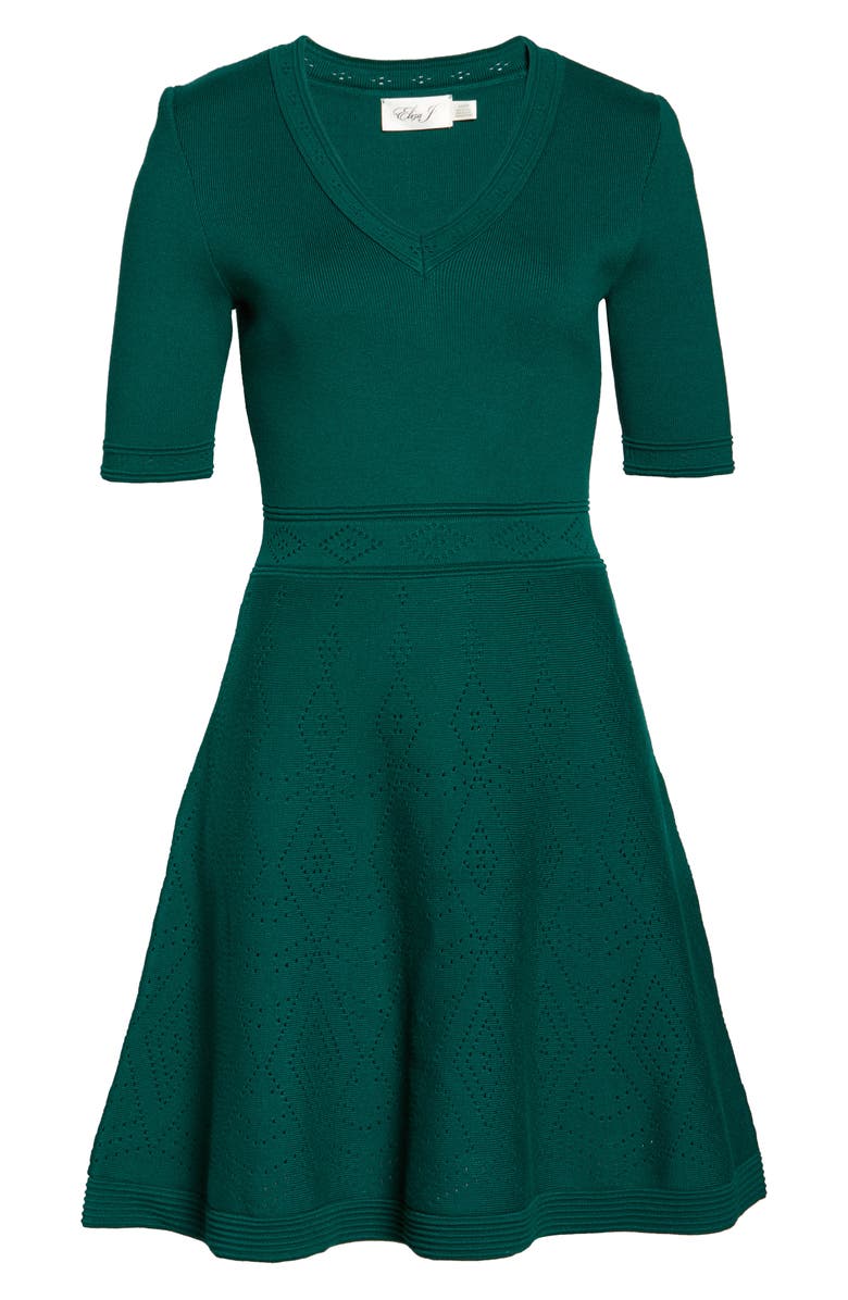 Eliza J Pointelle Fit & Flare Sweater Dress, Alternate, color, 