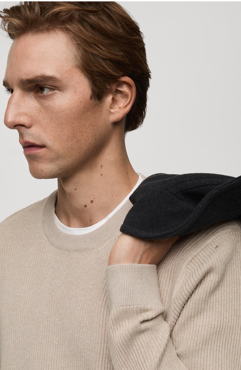 MANGO Rib Crewneck Sweater, Alternate, color, Beige