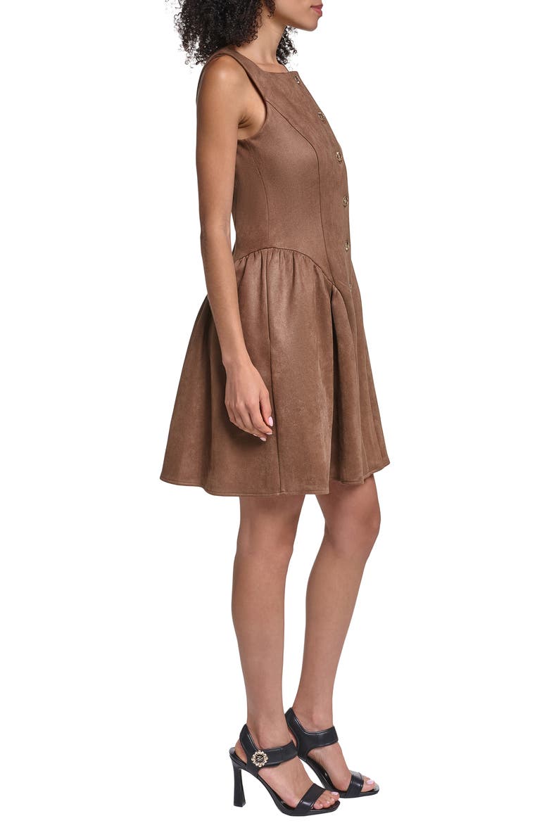 Faux Sude Fit & Flare Dress, Alternate, color, CAPPUCCINO