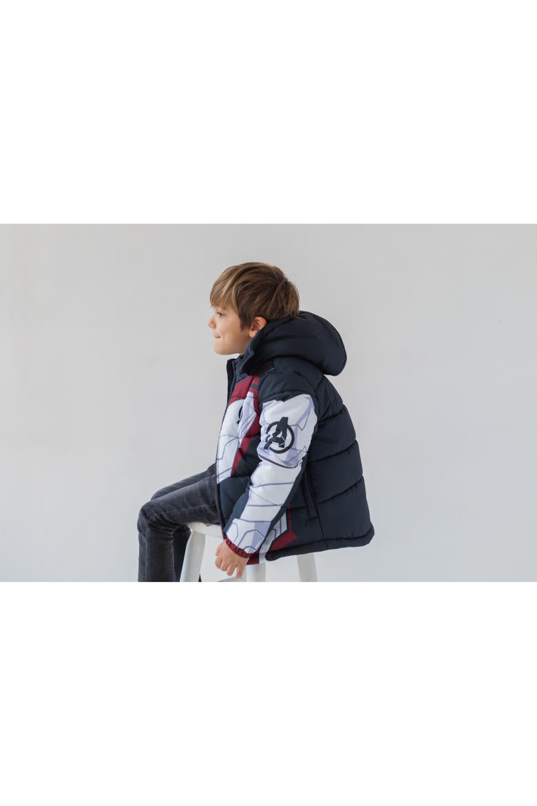 Avengers Hooded Zip-Up Puffer Jacket, Alternate, color, Dark Grey White Red