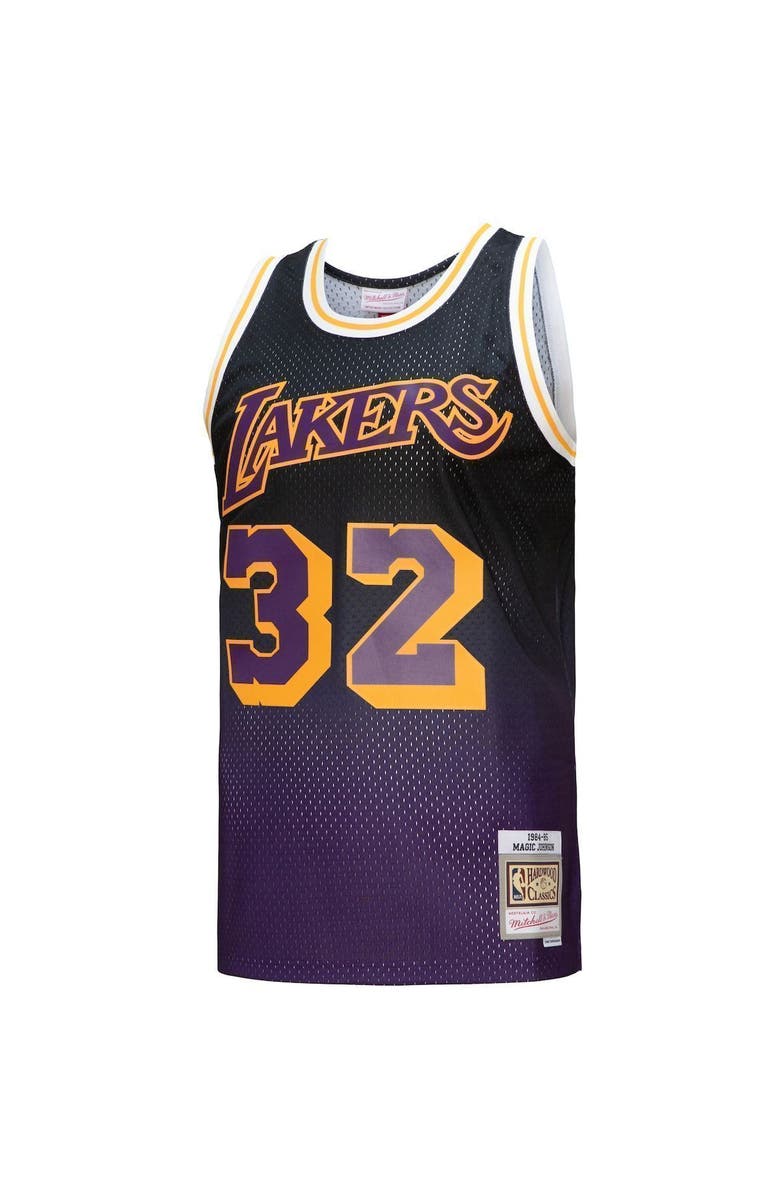 Mitchell & Ness Men's Mitchell & Ness Magic Johnson Purple/Black Los Angeles Lakers 1984/85 Hardwood Classics Fadeaway Swingman Player Jersey, Alternate, color, Purple