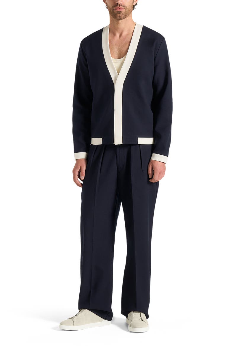 Clovis Tailored Cardigan With Contrast Placket, Alternate, color, Navy/White